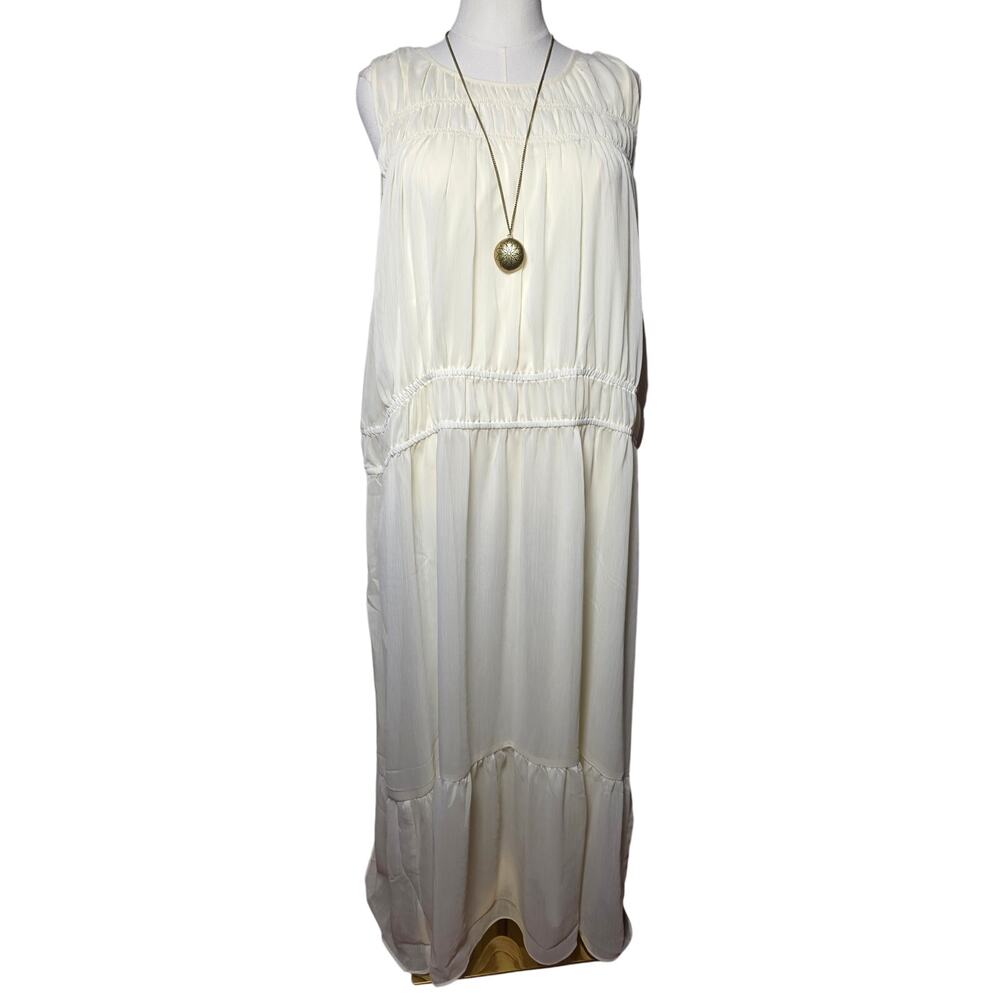 A New Day 1X Cream Tiered Maxi Dress Sleeveless NWT Lined Plus Size